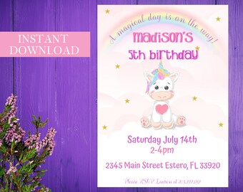 Unicorn Invitation Editable Unicorn Party Unicorn Birthday Invitations Magical Unicorn Invite Template Digital Instant Download