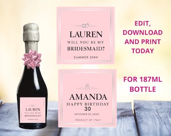 Étiquette de champagne Prosecco personnalisée, Étiquette de champagne personnalisée, Cadeau personnalisé, Cadeau de demoiselle d&#39;honneur, Cadeaux d&#39;anniversaire champagne, Pendaison de crémaillère, Mariage