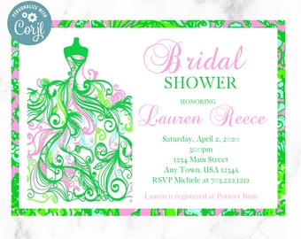 Bridal Shower Invitation, Pink and Green Bridal Shower, Preppy Invitation, Palm Beach Bridal Shower, Couples Shower, Summer, Spring