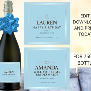 Custom Prosecco Champagne Label, Custom Champagne Label, Personalized gift, Bridesmaid gift, Champagne Birthday gifts, Housewarming, Wedding