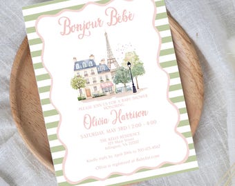 Franse babyshoweruitnodiging Bonjour Bebe Paris