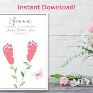Grandmother Gift, Mother&#39;s Day Footprint Art, Printable, 1st Mother&#39;s Day Gift, Footprint for Mom or Grandmother, Gift from grandkids