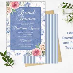 Blue and White Chinoiserie Bridal Shower Invitations - Bridal Brunch - Bridesmaids Luncheon - Bridal Tea Invites - Bridal Lunch
