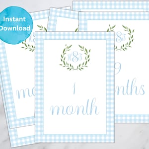 Jungen Meilensteinkarten | Preppy | Storch | Baby Geschenk | Neue Mama | Geschenkideen | Baby Shower | Babymonatskarten | Erinnerungen | Kleiner Junge