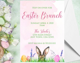 Easter Brunch, Bunny Invitation, Bunny Brunch Invite, egg hunt, Editable Easter Bunny Invite template, Instant Download