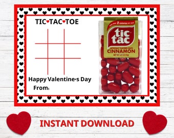 Tic Tac Toe Valentine's Day Cards instant download, Printable Tic Tac Valentine Cards, Tic Tac Toe Classroom Valentines Cards