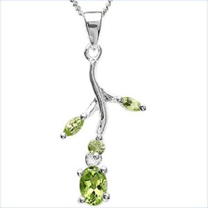 0.72 carat genuine peridot pendant silver 925, rhodium-plated