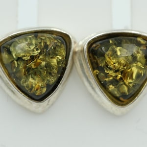 Amber stud earrings 9 x 9 mm made of 925 Sterling silver brown amber unisex