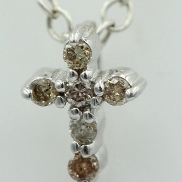 0.072 carat champagne diamond cross pendant 925 silver necklace chain I2 - I3