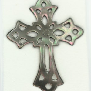 Mother of Pearl Cross black natural engraved for pendant etc. Mother of Pearl Cross