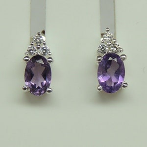 Noble genuine 0.6 carat amethyst stud earrings 925 silver zircon sparkling stud earrings