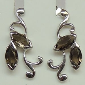 Noble floral 1.3 carat smoky topaz stud earrings 925 silver smoky quartz earrings