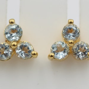 Sweet 0.8 Carat Blue Topaz Stud Earrings 925 Silver High Quality Gold Plated Topaz Sky