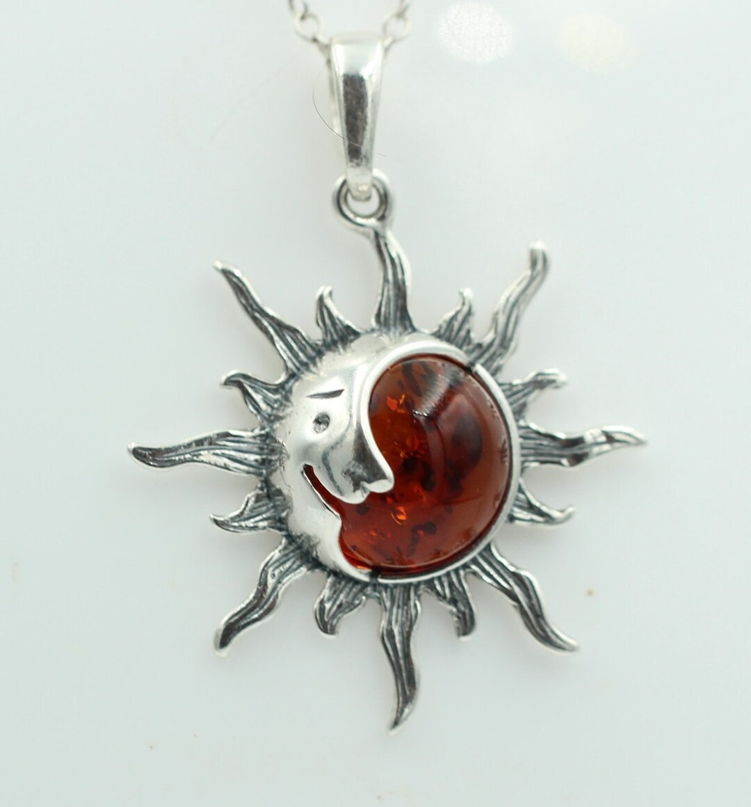 Amber Sun Moon Pendant 925 Silver Necklace Chain Sun Pendant Jewelry - Etsy