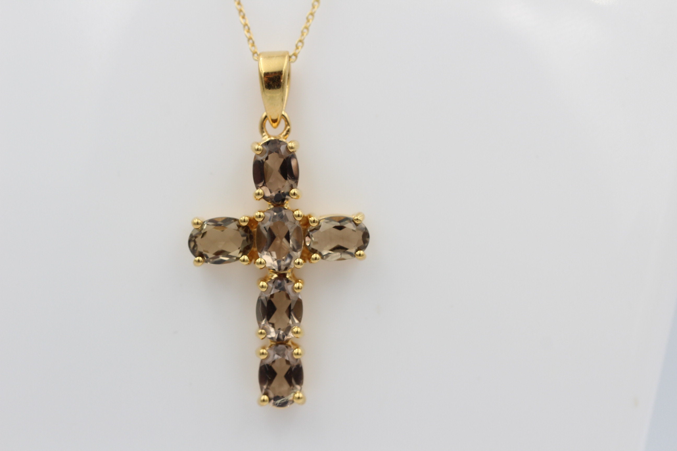 Ciondolo A Croce In Argento Sterling Con Topazio Fumé - Foto 7