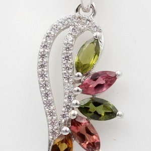1.26 Carat Multi Tourmaline Pendant 925 Silver Necklace Chain Tourmaline Jewelry