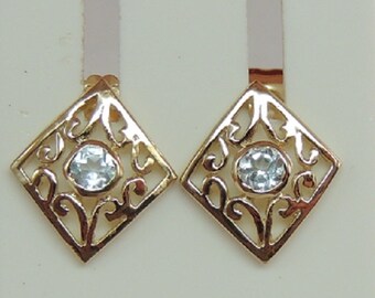 Exquisite 0.24 Carat Blue Topaz Stud Earrings, 925 Sterling Silver, Gold Plated, Sky Blue Topaz Earrings