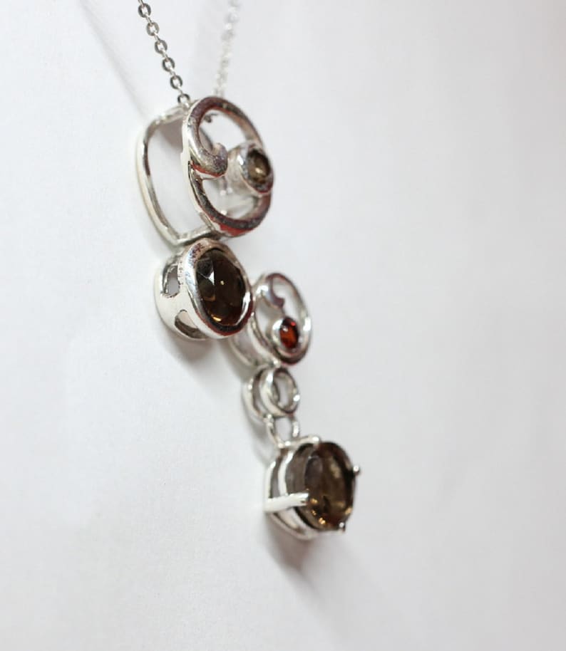 Noble 1.7 Carat Smoke Quartz Pendant 925 Silver Collier Chain Smoketopas Gemstone