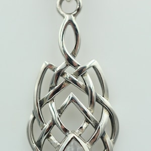 0.4 Carat Moonlight Topaz Pendant 925 Silver Celtic Pattern Necklace