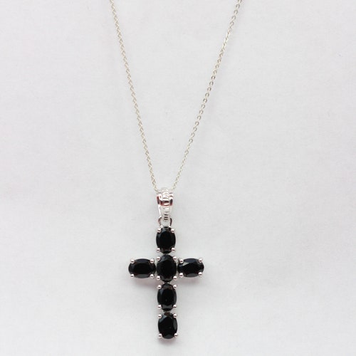 Noble 4.93 Cara Black Spinel Cross shops Attachment 925 Silver Cross Necklace Gemstone