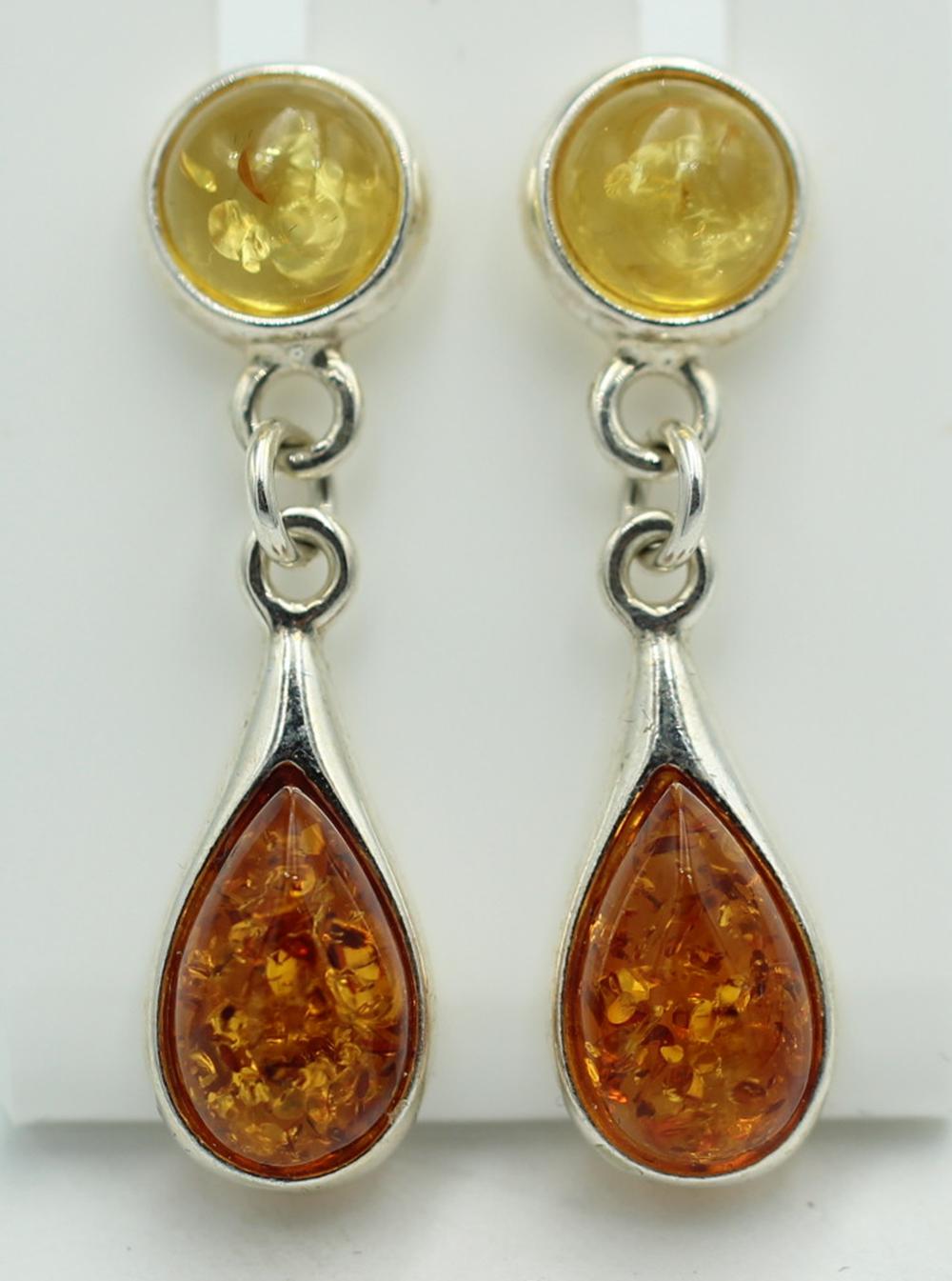 Yellowish-brown Amber Stud Earrings, 925 Silver, Amber Stud