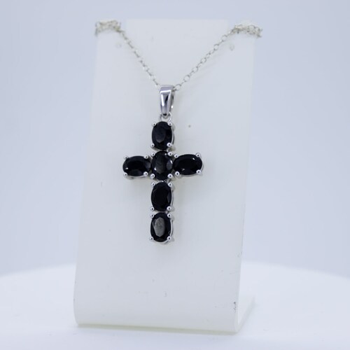 Noble 4.93 Cara Black Spinel Cross shops Attachment 925 Silver Cross Necklace Gemstone