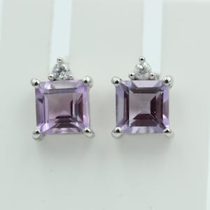 Noble 2.2 Carat Amethyst from Brazil Stud Earrings 925 Silver with Zirconia Top