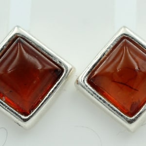 Amber stud earrings 7 x 7 mm made of 925 Sterling silver brown amber unisex