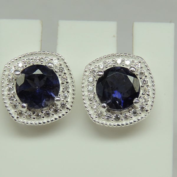 Boucles d’oreilles Iolith 1.5 carats avec Zircone 925 Boucle d’oreille en argent Boucle d’oreille Water Sapphire