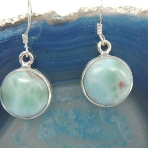 Genuine Larimar 925 Silver Earrings, Atlantis Stone Earrings 15 mm Handmade