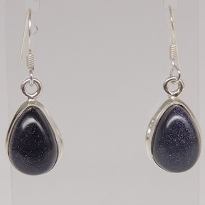 Large Blue Topaz Earrings 925 Silver Earring Aventurine Glass Goldstone