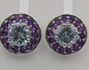 Orecchini A Bottone In Argento 925 Con Multi Pietre Preziose – 6x6mm, Fatti A Mano, Gioielli Designer Per Donna In Topazio Fumé