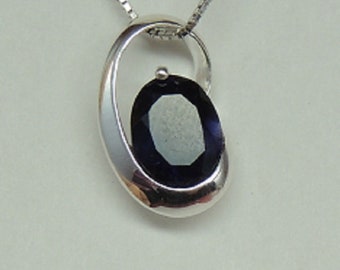 Noble 2.1 Carath Indian iolite pendant 925 silver necklace chain water sapphire lynx sapphire