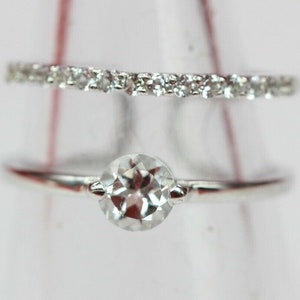 Elegant 0.8 carat Weiatopas finger ring 925 silver double ring size 6 / 7/ 8 / 9