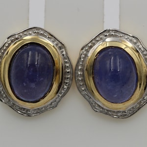 Noble 3.04 Carat Tanzanite Stud Earrings Cabochon 925 Silver Gold Plated Tanzit Africa