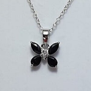 1.42 carat black spinel butterfly pendant 925 silver necklace white topaz