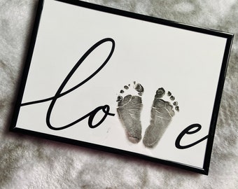 Love A3 A4 baby footprint kit, new parents baby shower gift idea monochrome