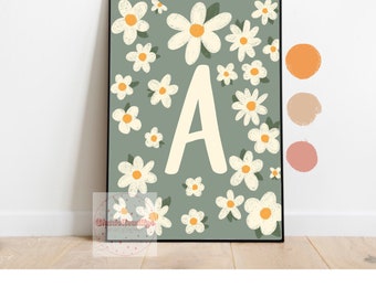 Alphabet initial daisy print . Personalised and 4 colours available