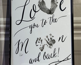 A3 love you to the moon and back print new mum keepsake baby shower hand footprints