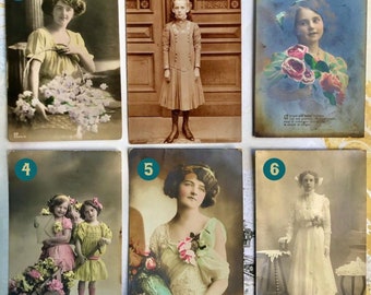 Vintage Postkarte, Modelle von 1900, handkolorierte Postkarten, echte Fotopostkarten, hübscher Edwardian-Stil, eine Karte Ihrer Wahl