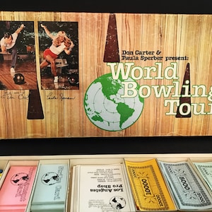 Vintage Don Carter e Paula Sperber presentano: gioco da tavolo World Bowling Tour, giugno 1979, contiene tutti i pezzi del gioco, per 2-5 giocatori, gioco retrò