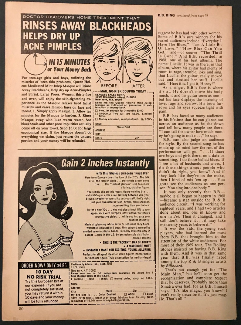 European Nude Bra on Back of Page Star-Slimmer Belt 1970s Advertisement Actual Magazine Page Black /& White Retro Ad for Weight Loss