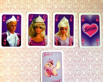 Vintage Barbie Playing Cards, Set of 5 Cards, Your Choice of of Suite, or 5 Cards with Random Numbers, Barbie, Skipper, Ken with Joker Pet