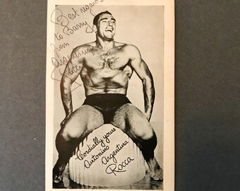 Antonino Argentinien Rocca Vintage 1940er Jahre Autogrammkarte Italienischer argentinischer Wrestler WWWF Hall of Fame, Muskelmann Bodybuilder