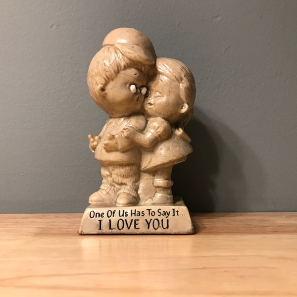 Vintage W & R Berrie Co, One of Us Has To Say It, I Love You, 1971,  Cute Boy and Girl, #849, Valentines Gift, Lover Gift, 1970s Kitsch