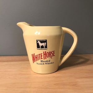 Vintage White Horse Blended Scotch Whiskey Pitcher, The White Horse Cellar, Calvert Distillers, Man Cave Decorative Decanter Jug, Ceramic