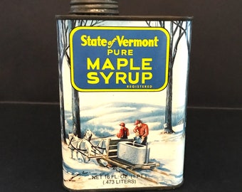 Vintage Maple Syrup Tin, State of Vermont Pure Maple Syrup Registered, 1 Pint Size, Maple Sugar Makers Association, Decorative Tin, Tin Only