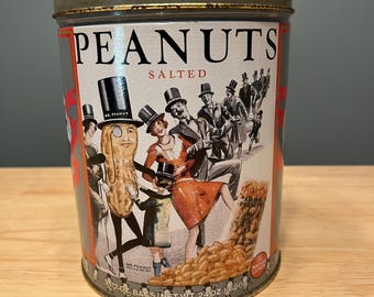 Planters Peanuts Tin, Limited Edition Replica, The Nickel Lunch, Mr Peanut, People in Top Hats, Kitchen Kitsch, Cylinder Shape Storage