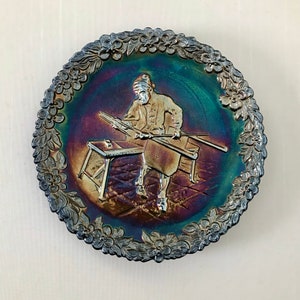 Vintage 1970 Fenton Carnival Glass, Craftsman of America, Plate No.1, Fenton Art Glass Company, Handmade Glass Plate, Jamestown 1608