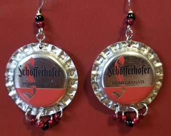 Pomegranate Beer Bottle Cap Earrings